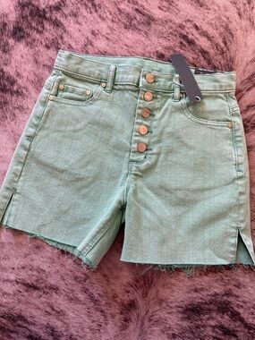 Tractr Mint Green High-Rise Button-Front Denim Shorts